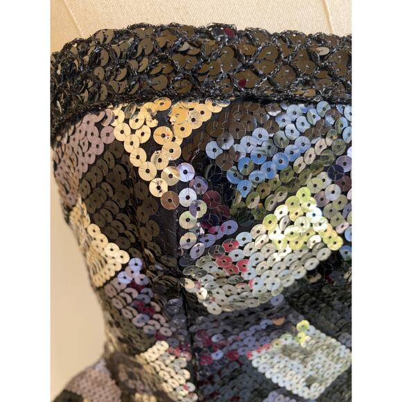 VTG Victor Costa Strapless Black Silver White Sequin & Velvet Formal Dress 6/8 - Picture 6 of 13